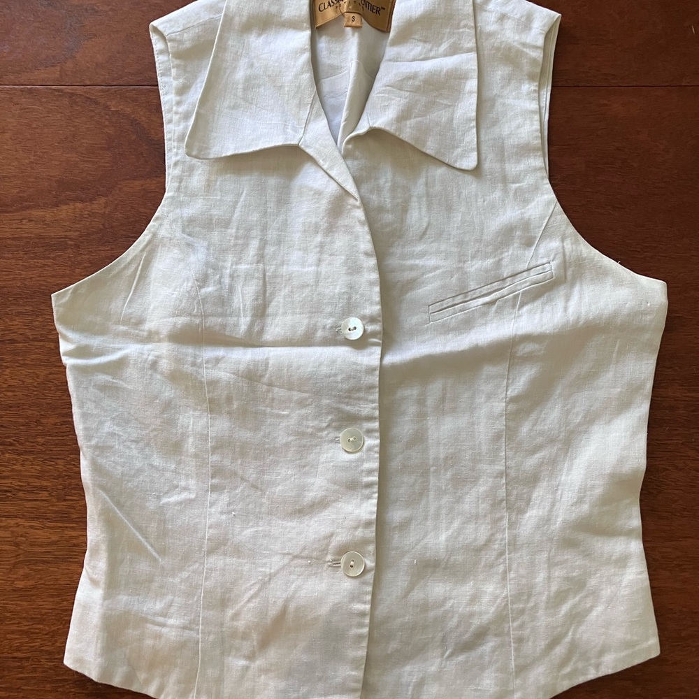 Vintage White Linen Sleeveless Vest